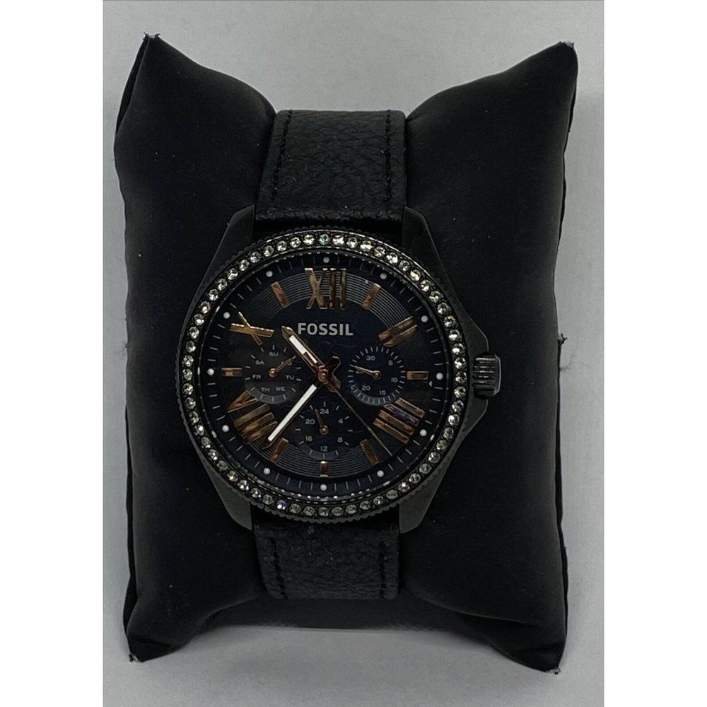 Fossil AM4522 Women's Black Leather Analog Black D